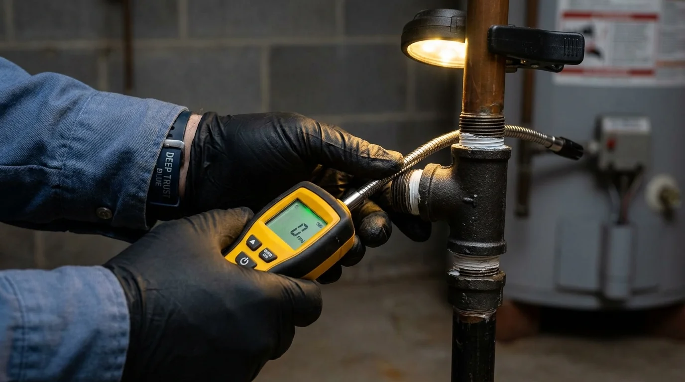 Gas leak detection with electronic sniffer by Johns Plumbing LLC in Lake View